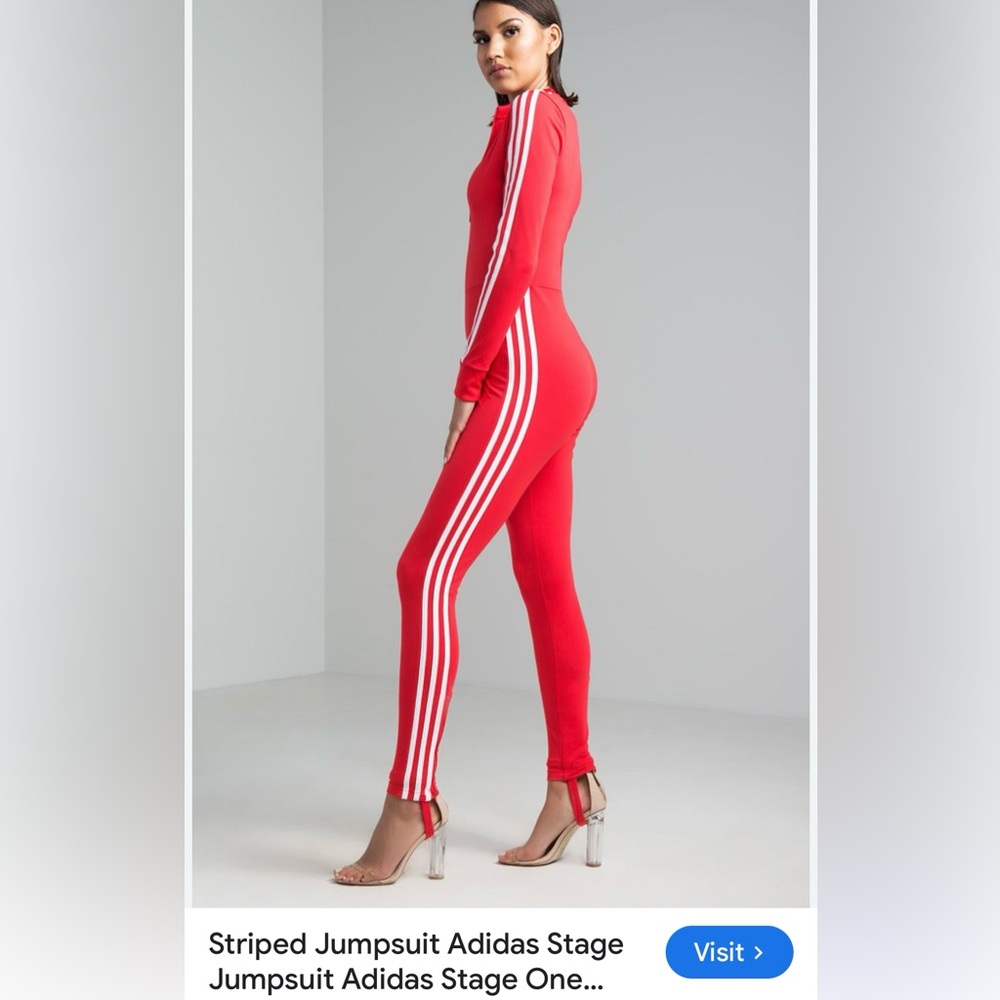Adidas Stretch Jumpsuit Bodysuit Zip-up Stirrup Size XL High Fashion Indonesia - Picture 2 of 7